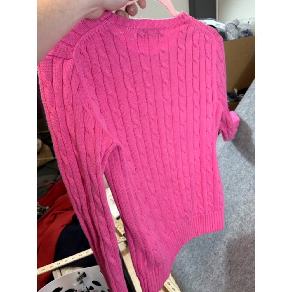 Polo Ralph Lauren Sweater Womens Medium Pink Crewneck Cable Knit Pony Preppy Y2K - Picture 2 of 8
